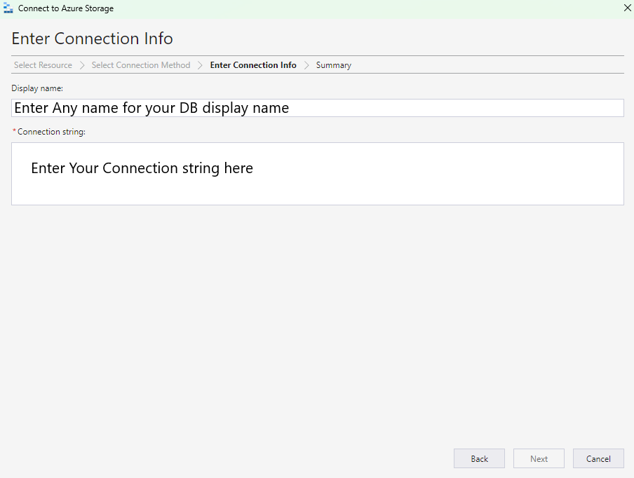 Enter Connection Info
